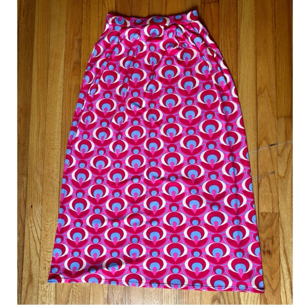 Vintage Y2K Maxi Mod Skirt Retro Psychedelic Groovy 90s 70s 25” Geometric Pink